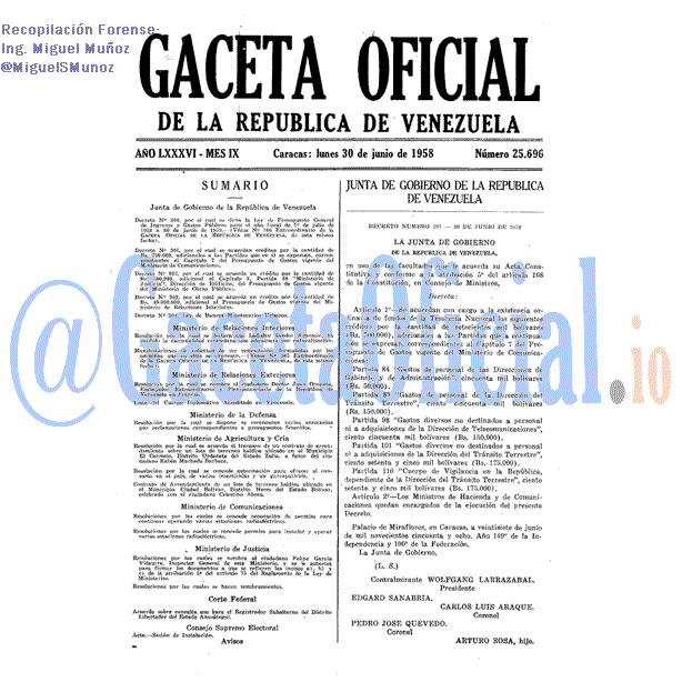 Gaceta Oficial 25696 del 30 Junio 1958