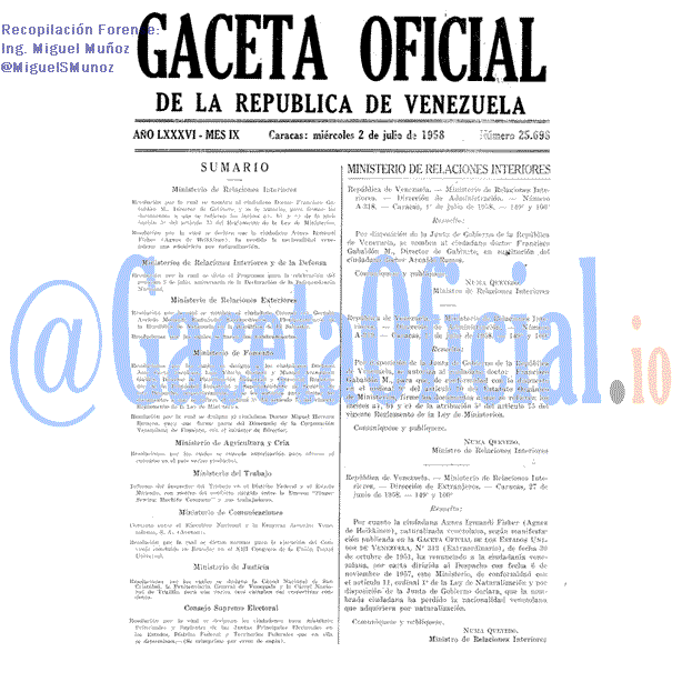 Gaceta Oficial 25698 del 2 Julio 1958