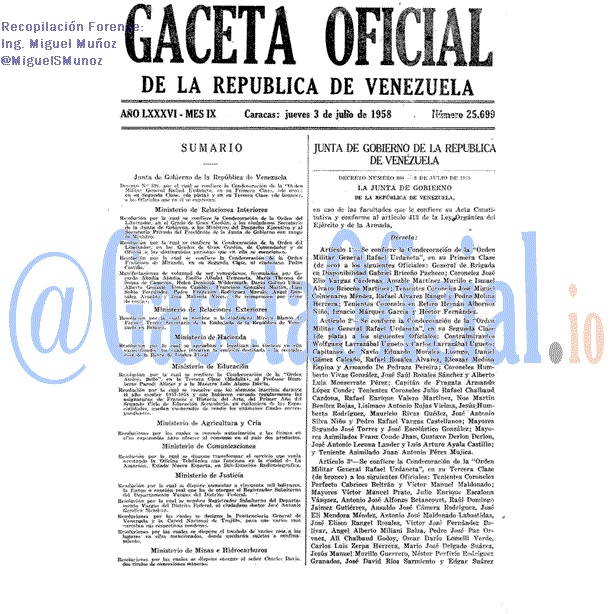 Gaceta Oficial 25699 del 3 Julio 1958