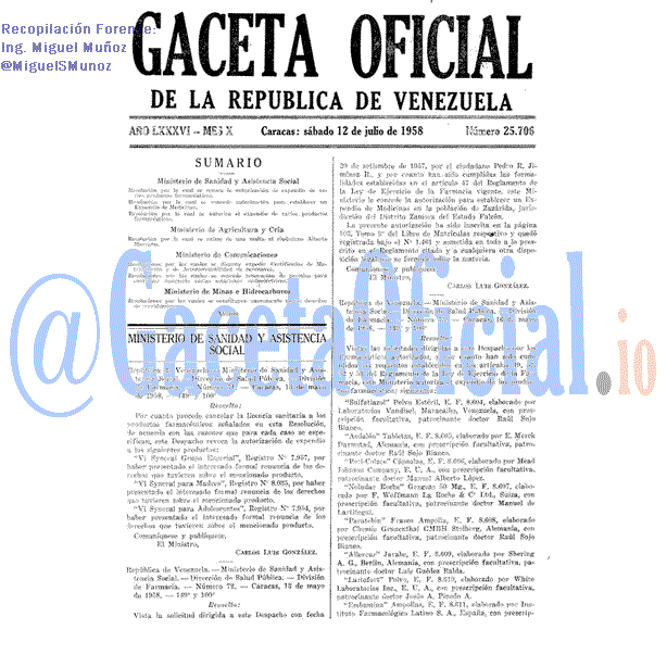 Gaceta Oficial 25706 del 12 Julio 1958