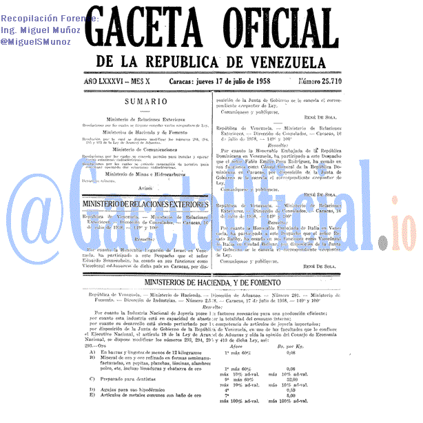 Gaceta Oficial 25710 del 17 Julio 1958