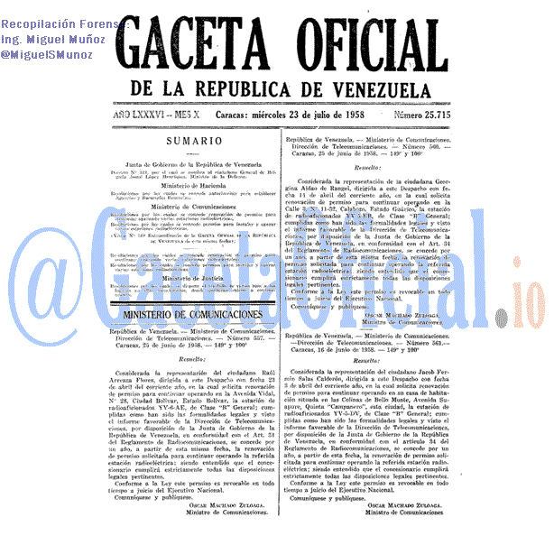 Gaceta Oficial 25715 del 23 Julio 1958
