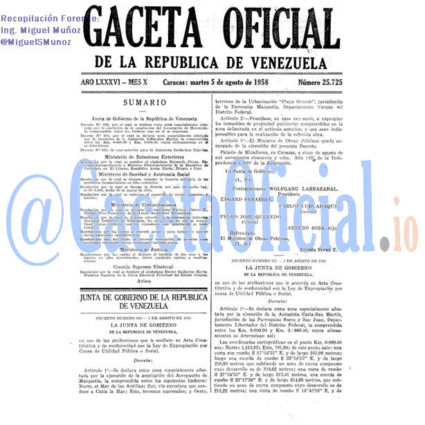 Gaceta Oficial 25725 del 5 Agosto 1958