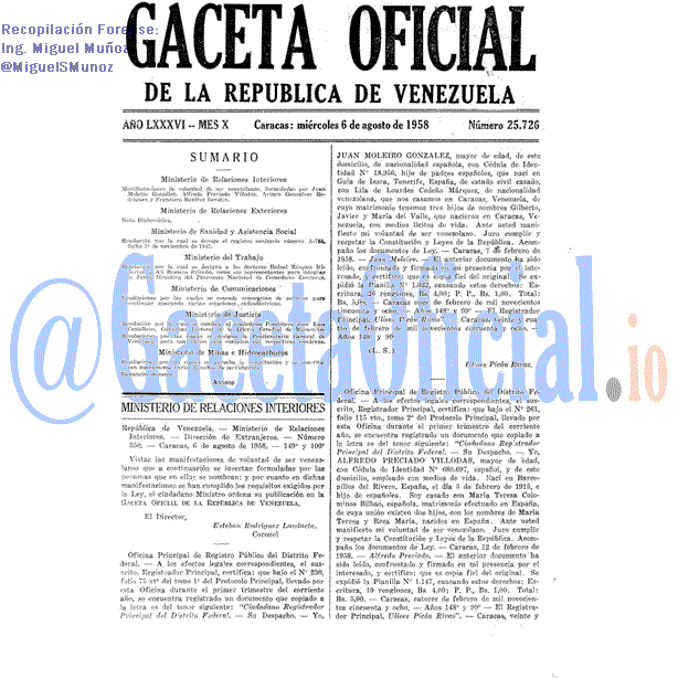 Gaceta Oficial 25726 del 6 Agosto 1958