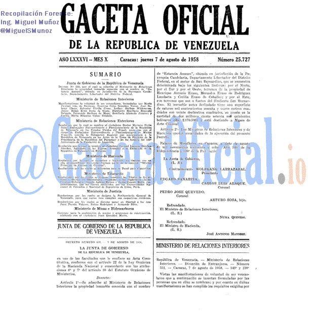 Gaceta Oficial 25727 del 7 Agosto 1958