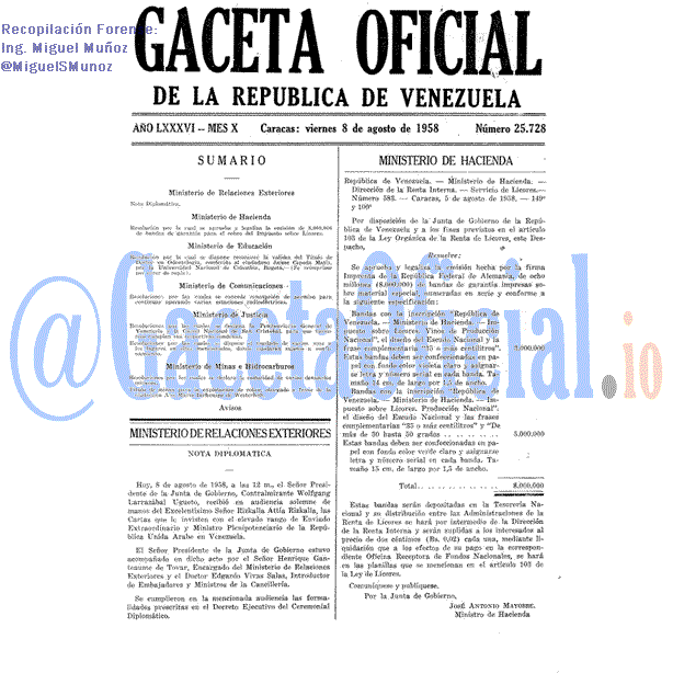 Gaceta Oficial 25728 del 8 Agosto 1958