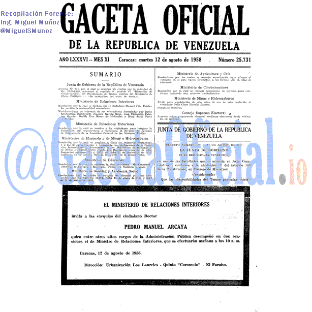 Gaceta Oficial 25731 del 12 Agosto 1958