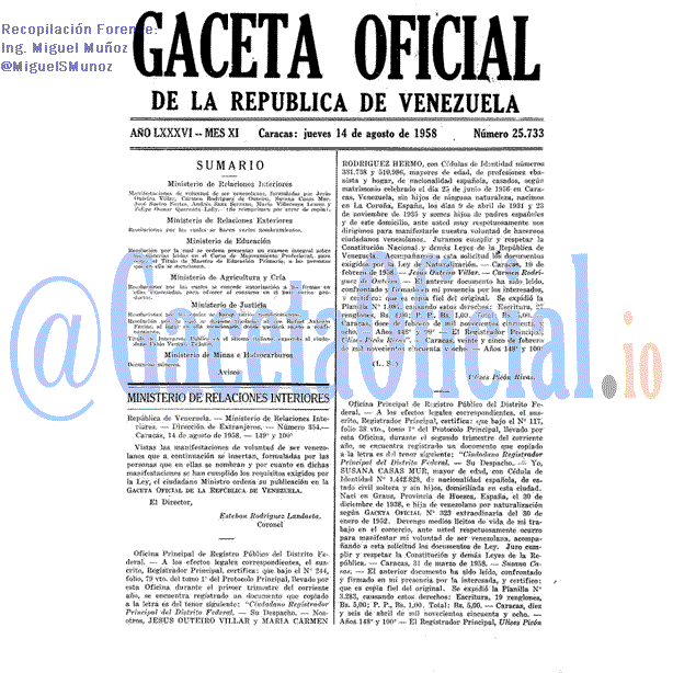 Gaceta Oficial 25733 del 14 Agosto 1958