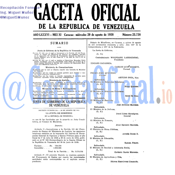 Gaceta Oficial 25738 del 20 Agosto 1958