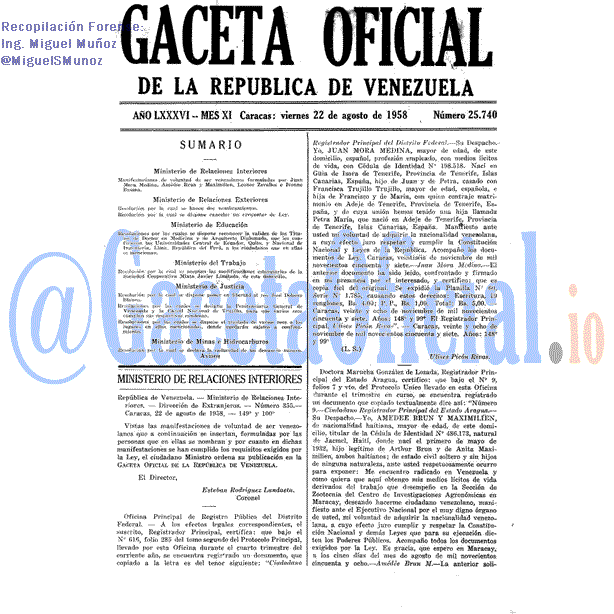 Gaceta Oficial 25740 del 22 Agosto 1958