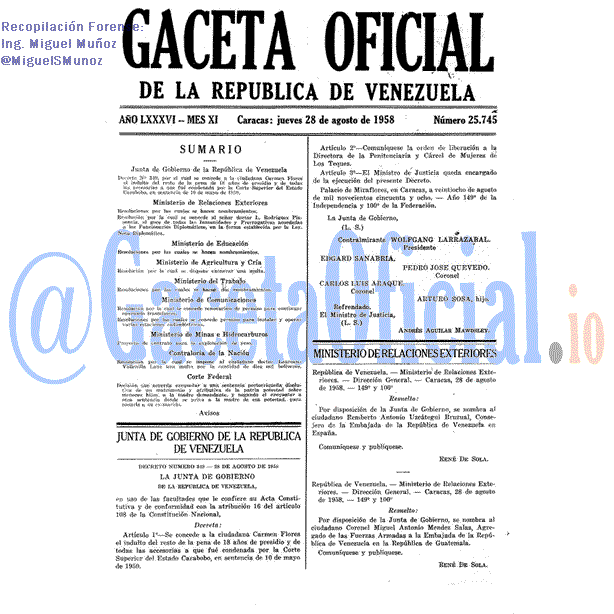 Gaceta Oficial 25745 del 28 Agosto 1958