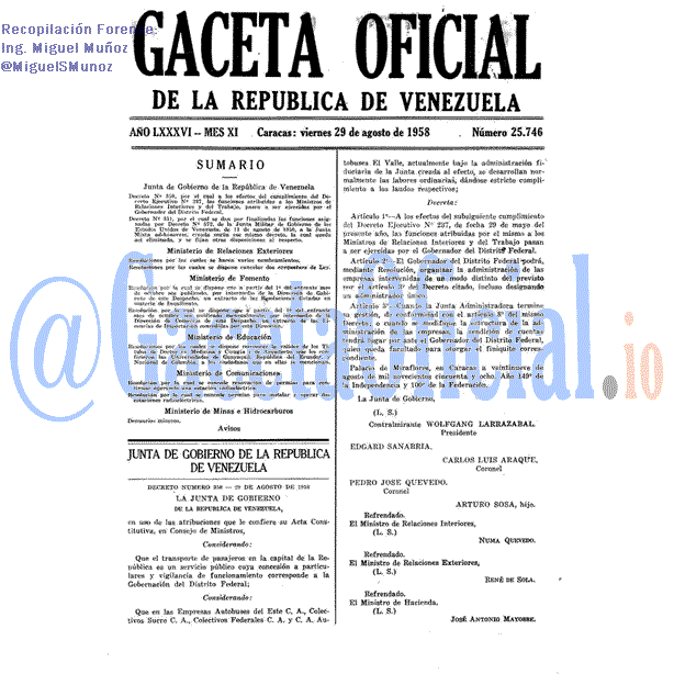 Gaceta Oficial 25746 del 29 Agosto 1958