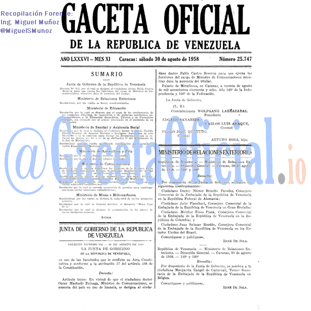 Gaceta Oficial 25747 del 30 Agosto 1958
