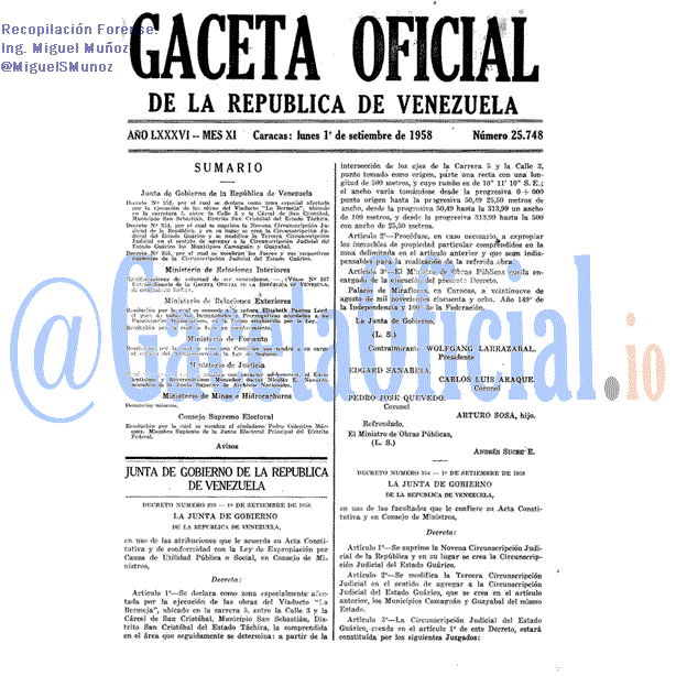 Gaceta Oficial 25748 del 1 Septiembre 1958