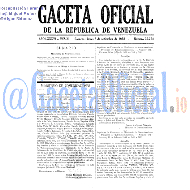 Gaceta Oficial 25754 del 8 Septiembre 1958