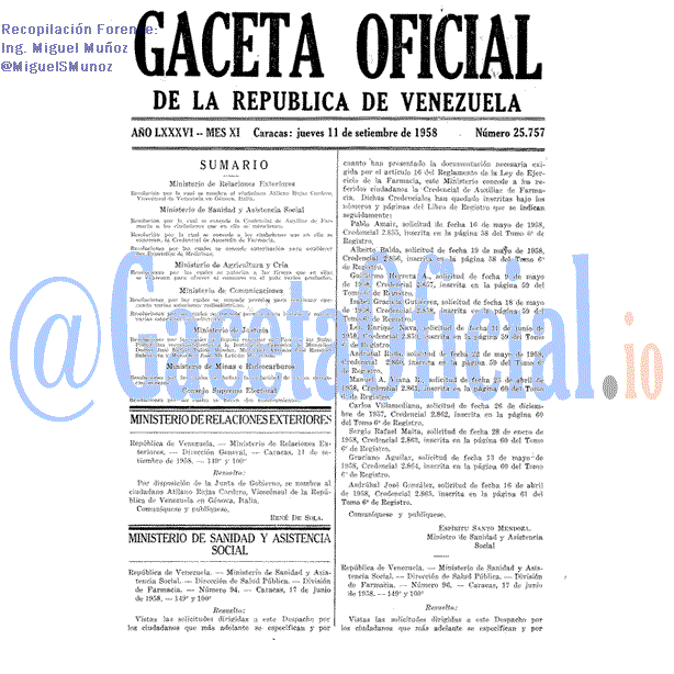 Gaceta Oficial 25757 del 11 Septiembre 1958