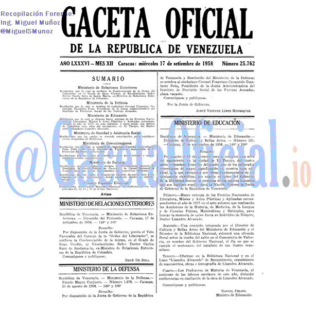 Gaceta Oficial 25762 del 17 Septiembre 1958