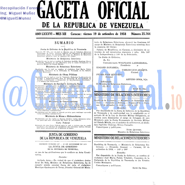 Gaceta Oficial 25764 del 19 Septiembre 1958