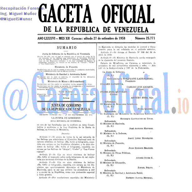 Gaceta Oficial 25771 del 27 Septiembre 1958