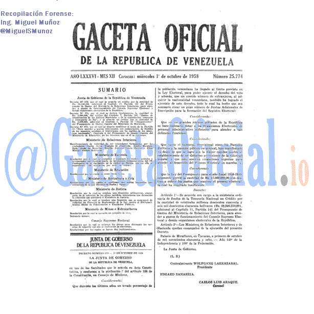 Gaceta Oficial 25774 del 1 Octubre 1958