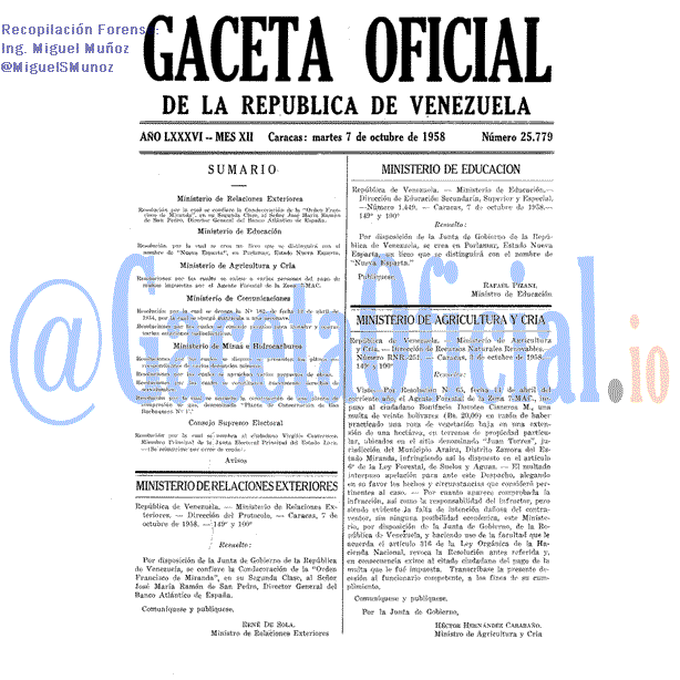 Gaceta Oficial 25779 del 7 Octubre 1958