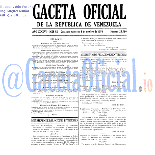 Gaceta Oficial 25780 del 8 Octubre 1958