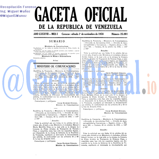 Gaceta Oficial 25801 del 1 Noviembre 1958