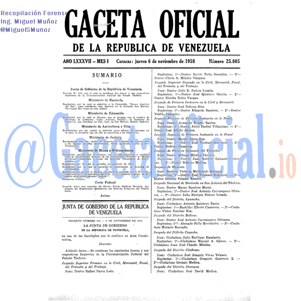 Gaceta Oficial 25805 del 6 Noviembre 1958