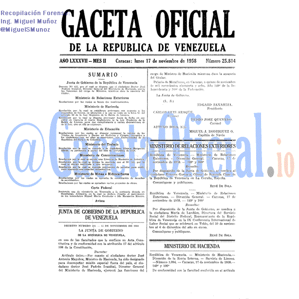 Gaceta Oficial 25814 del 17 Noviembre 1958