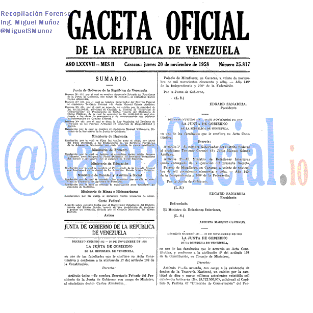 Gaceta Oficial 25817 del 20 Noviembre 1958