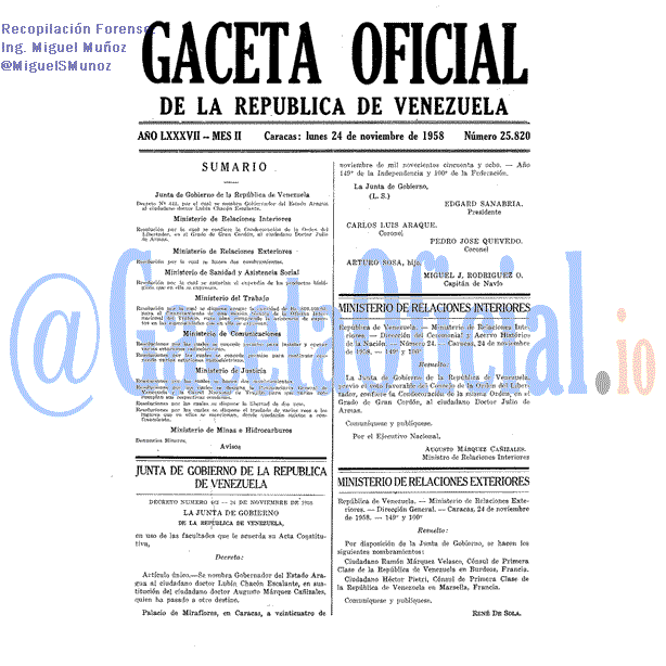 Gaceta Oficial 25820 del 24 Noviembre 1958