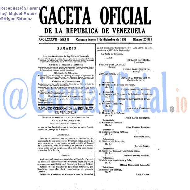 Gaceta Oficial 25829 del 4 Diciembre 1958