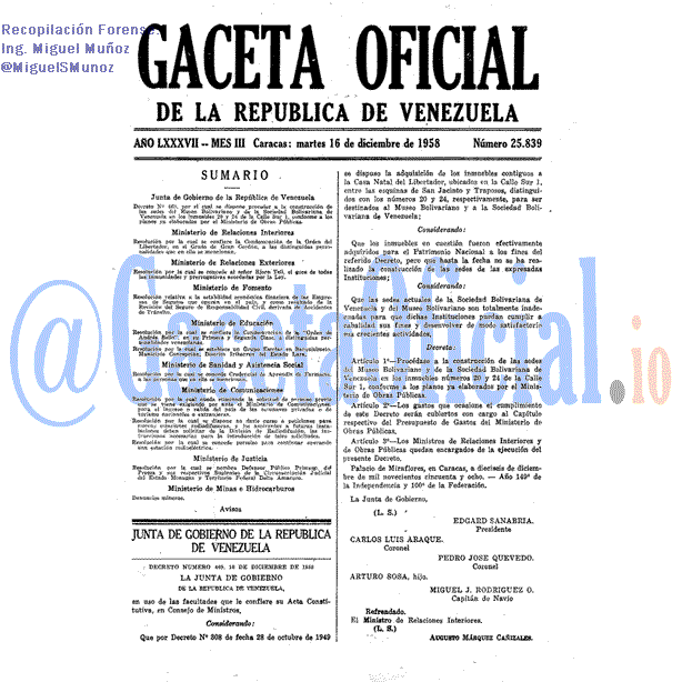 Gaceta Oficial 25839 del 16 Diciembre 1958