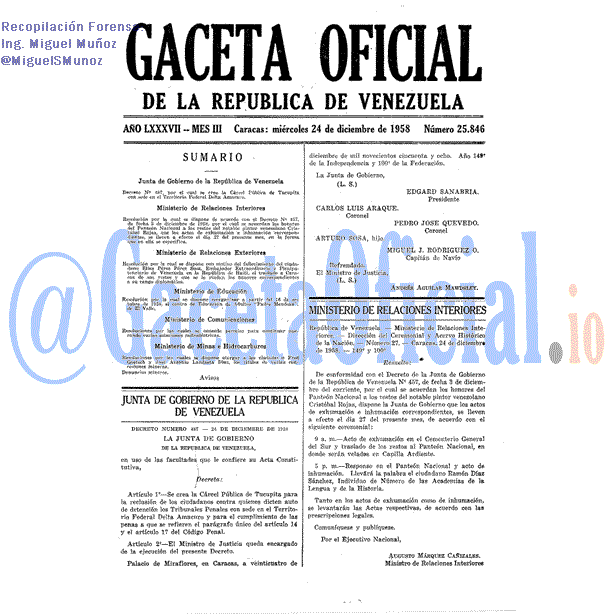 Gaceta Oficial 25846 del 24 Diciembre 1958