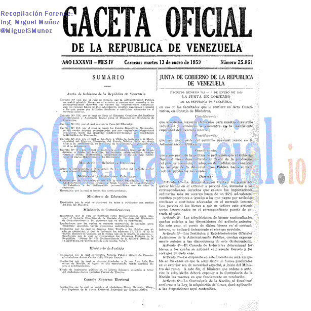Gaceta Oficial 25861 del 13 Enero 1959