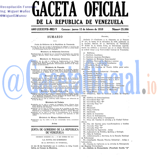 Gaceta Oficial 25886 del 12 Febrero 1959