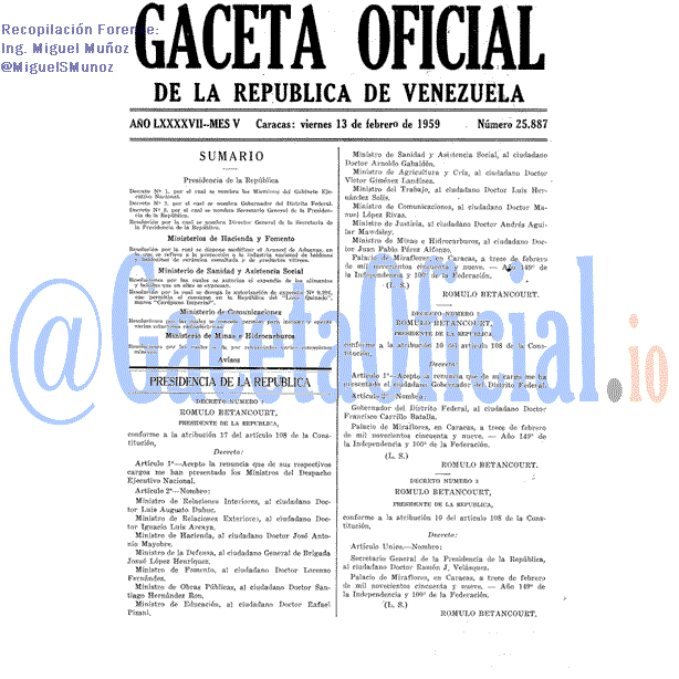 Gaceta Oficial 25887 del 13 Febrero 1959
