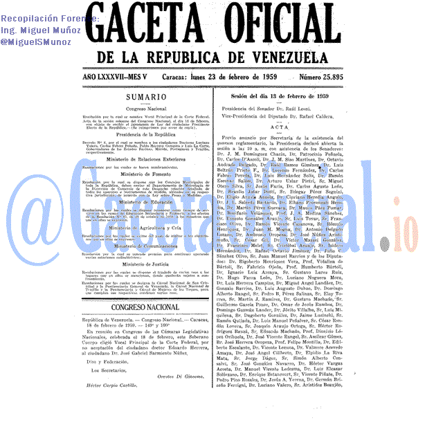 Gaceta Oficial 25895 del 23 Febrero 1959