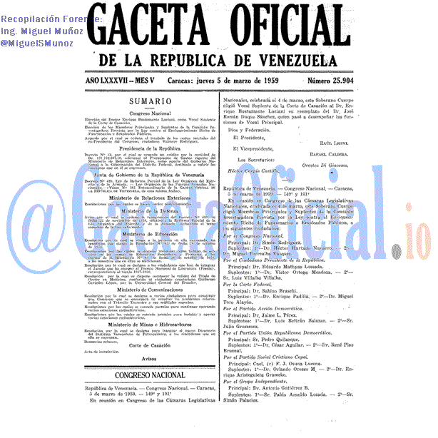 Gaceta Oficial 25904 del 5 Marzo 1959