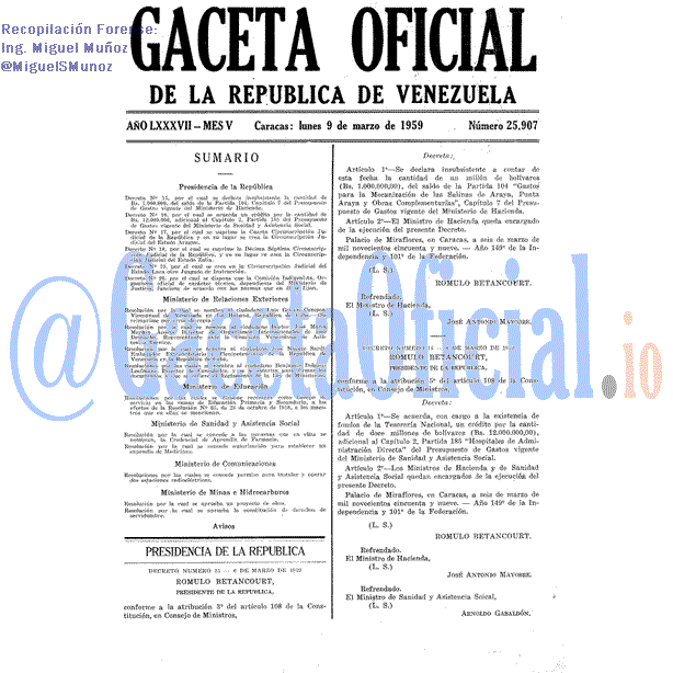 Gaceta Oficial 25907 del 9 Marzo 1959