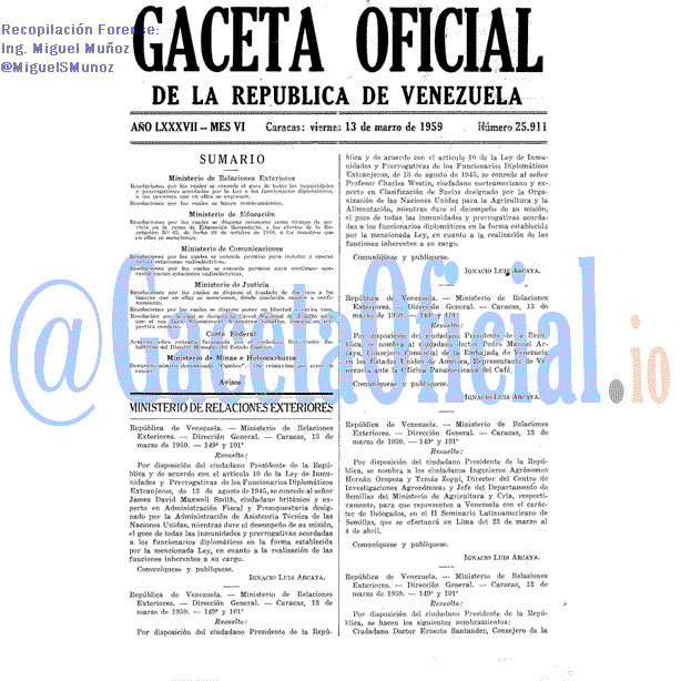 Gaceta Oficial 25911 del 13 Marzo 1959