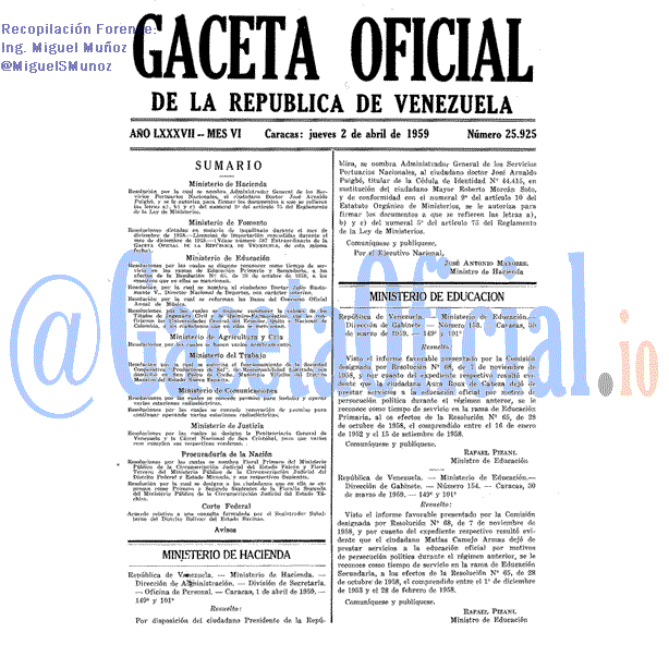 Gaceta Oficial 25925 del 2 Abril 1959