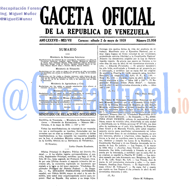 Gaceta Oficial 25950 del 2 Mayo 1959