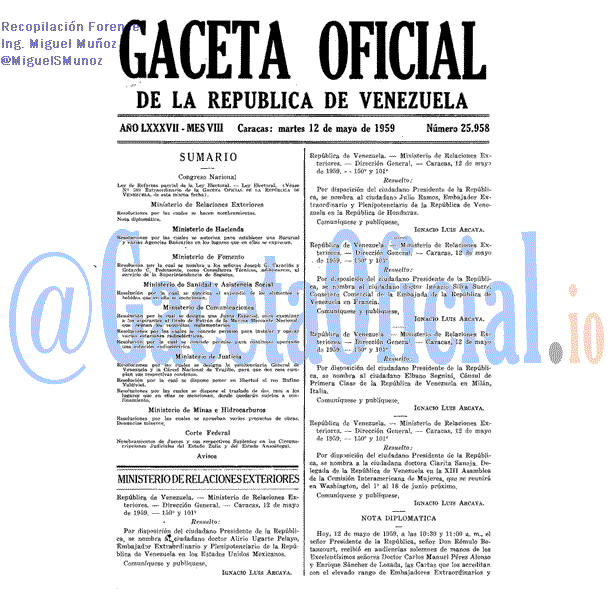 Gaceta Oficial 25958 del 12 Mayo 1959