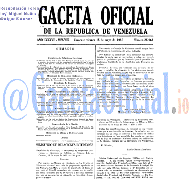 Gaceta Oficial 25961 del 15 Mayo 1959
