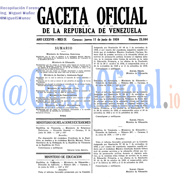 Gaceta Oficial 25984 del 11 Junio 1959
