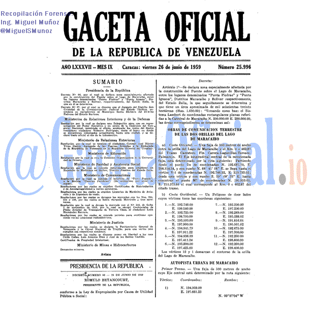 Gaceta Oficial 25996 del 26 Junio 1959