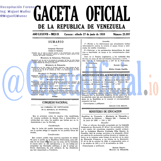 Gaceta Oficial 25997 del 27 Junio 1959
