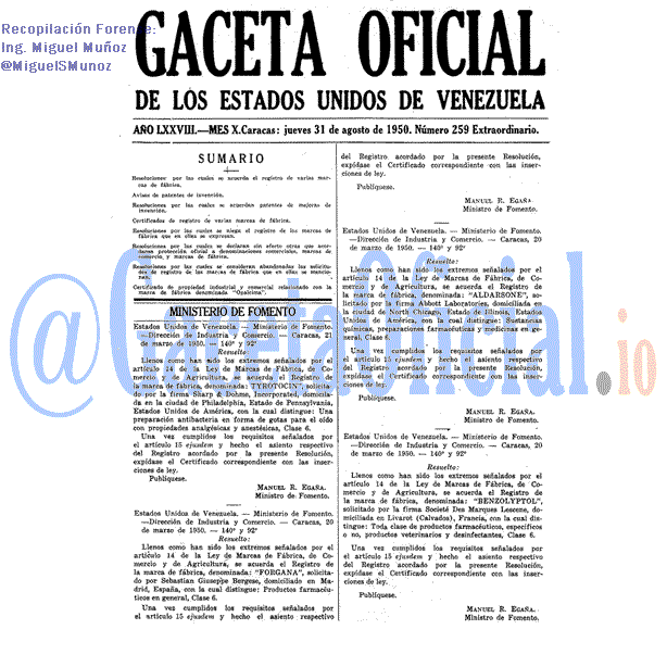 Gaceta Oficial 259 del 31 Agosto 1950