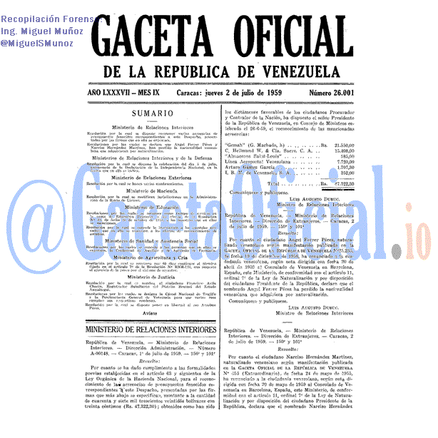 Gaceta Oficial 26001 del 2 Julio 1959